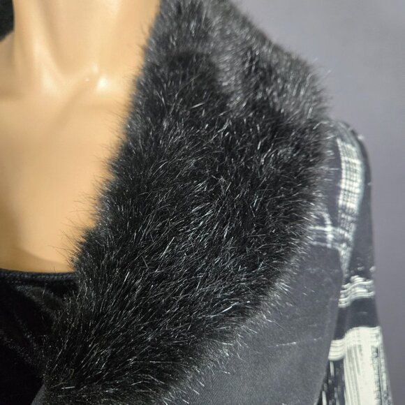 Vintage Bolero Jacket Faux Fur Collar Size L Black White Abstract Print Italy - Picture 4 of 13